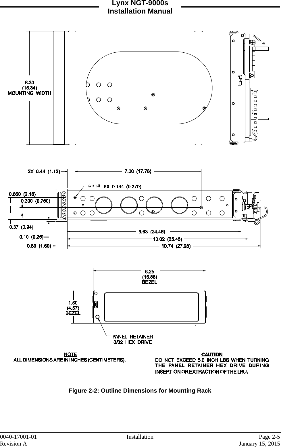 Lynx NGT-9000s Installation Manual     Figure 2-2: Outline Dimensions for Mounting Rack    0040-17001-01 Installation   Page 2-5 Revision A     January 15, 2015 