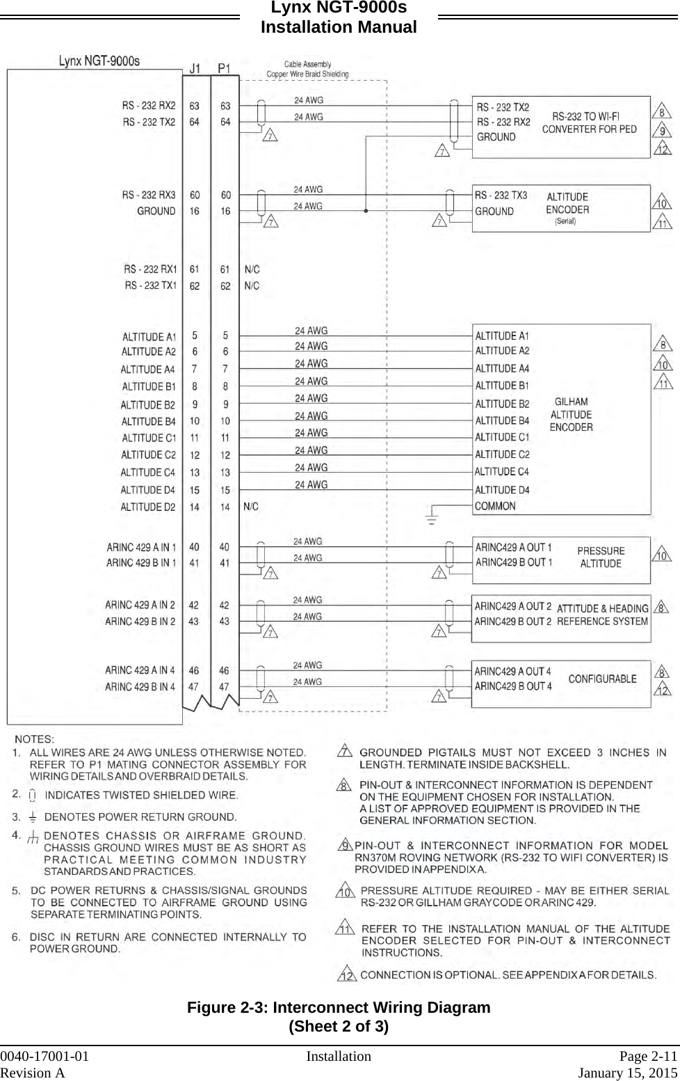 Lynx NGT-9000s Installation Manual    Figure 2-3: Interconnect Wiring Diagram (Sheet 2 of 3)   0040-17001-01 Installation   Page 2-11 Revision A     January 15, 2015 