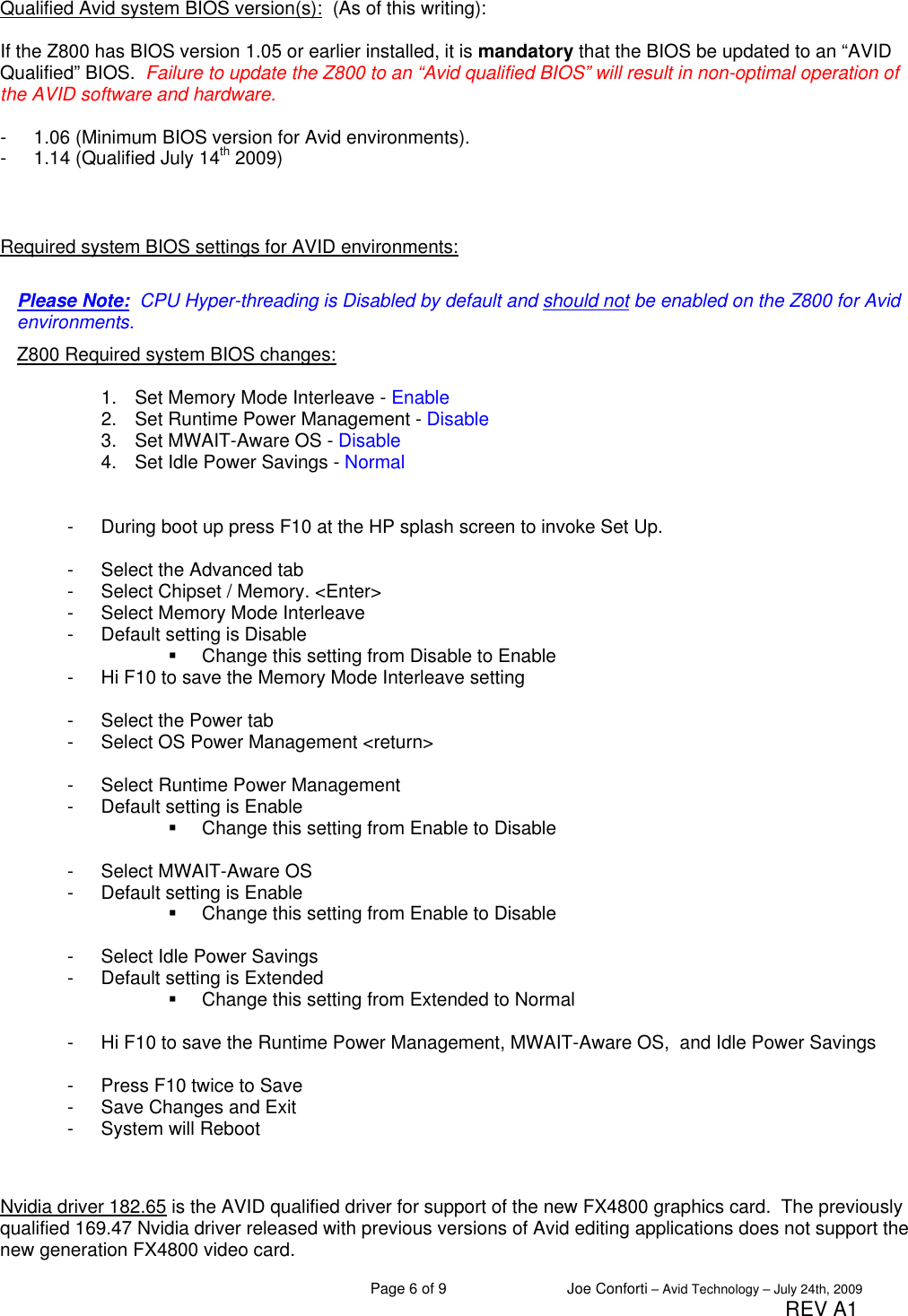 Page 6 of 9 - Avid-Technology Avid-Technology-Hp-Z800-Users-Manual- Avid Configuration Guidelines  Avid-technology-hp-z800-users-manual