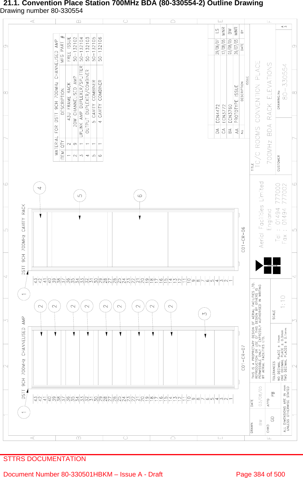 STTRS DOCUMENTATION  Document Number 80-330501HBKM – Issue A - Draft  Page 384 of 500   21.1. Convention Place Station 700MHz BDA (80-330554-2) Outline Drawing  Drawing number 80-330554                                            