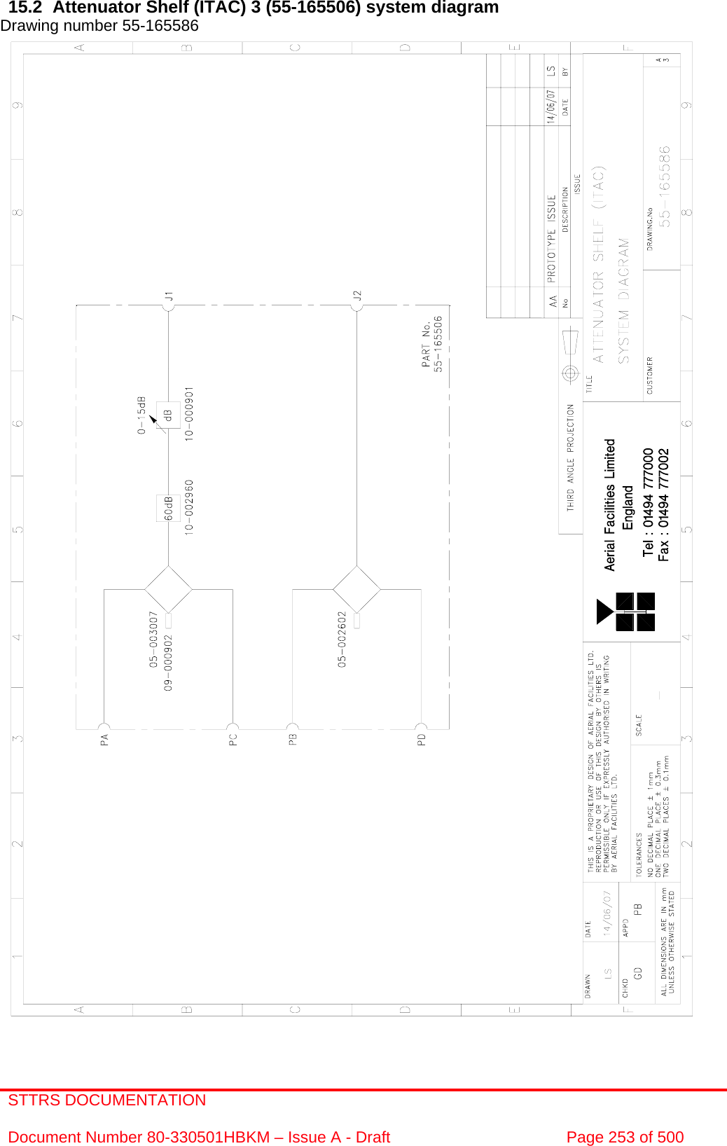 STTRS DOCUMENTATION  Document Number 80-330501HBKM – Issue A - Draft  Page 253 of 500   15.2  Attenuator Shelf (ITAC) 3 (55-165506) system diagram  Drawing number 55-165586                                                       