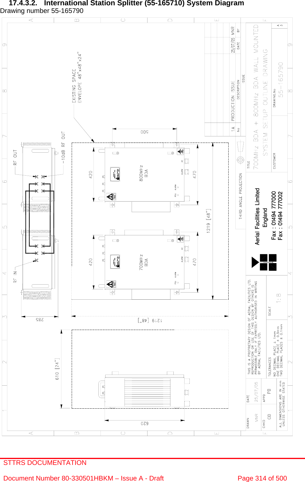 STTRS DOCUMENTATION  Document Number 80-330501HBKM – Issue A - Draft  Page 314 of 500   17.4.3.2. International Station Splitter (55-165710) System Diagram Drawing number 55-165790                                                        