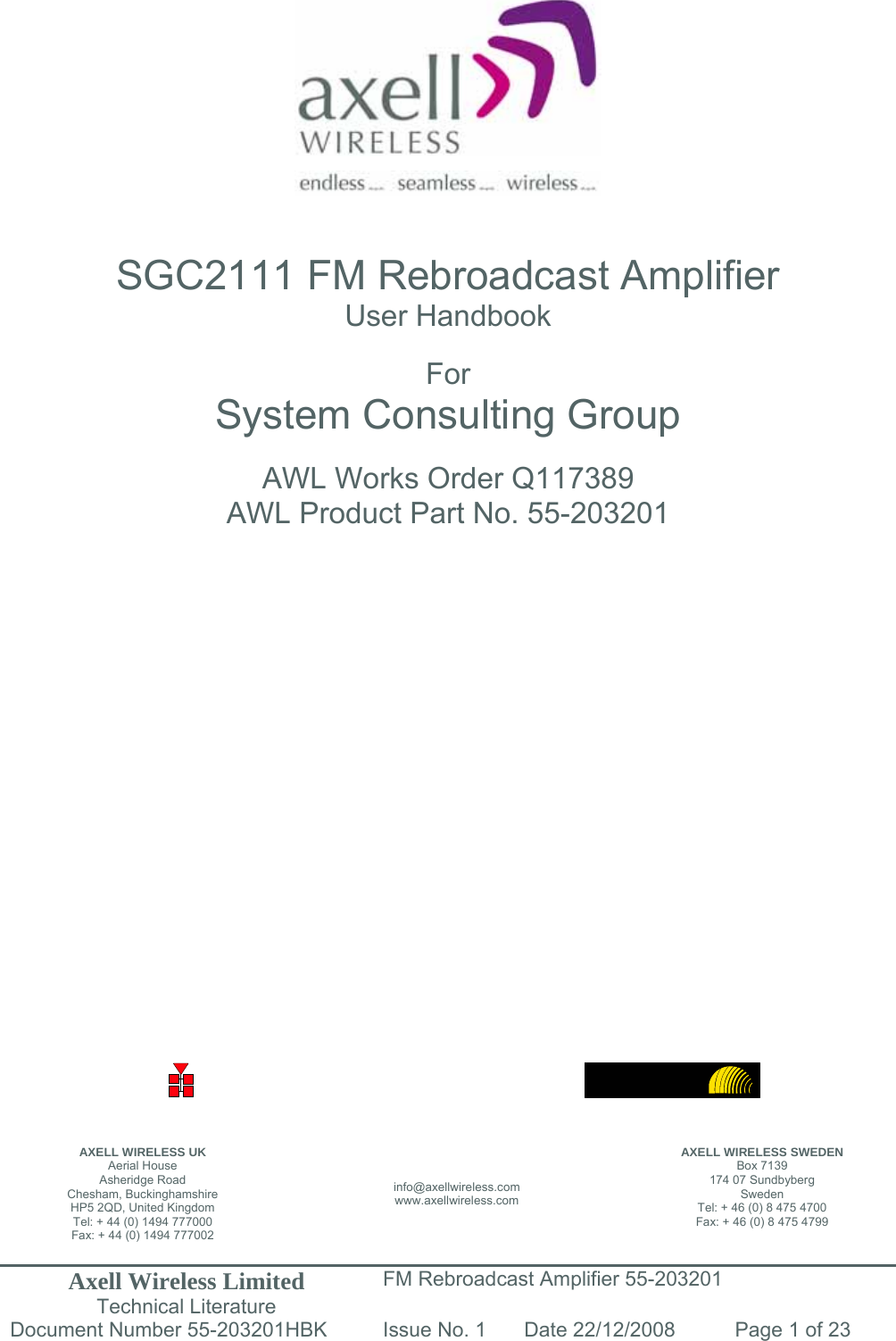 Axell Wireless 55-2032SERIES 55-2032 Series Amplifier User Manual