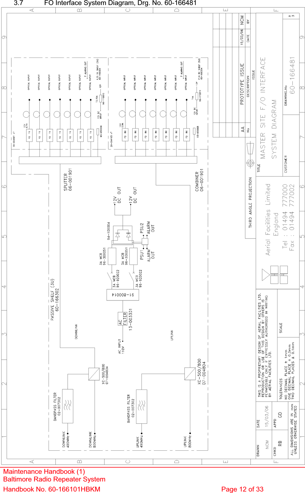 3.7  FO Interface System Diagram, Drg. No. 60-166481 Maintenance Handbook (1) Baltimore Radio Repeater System Handbook No. 60-166101HBKM  Page 12 of 33 