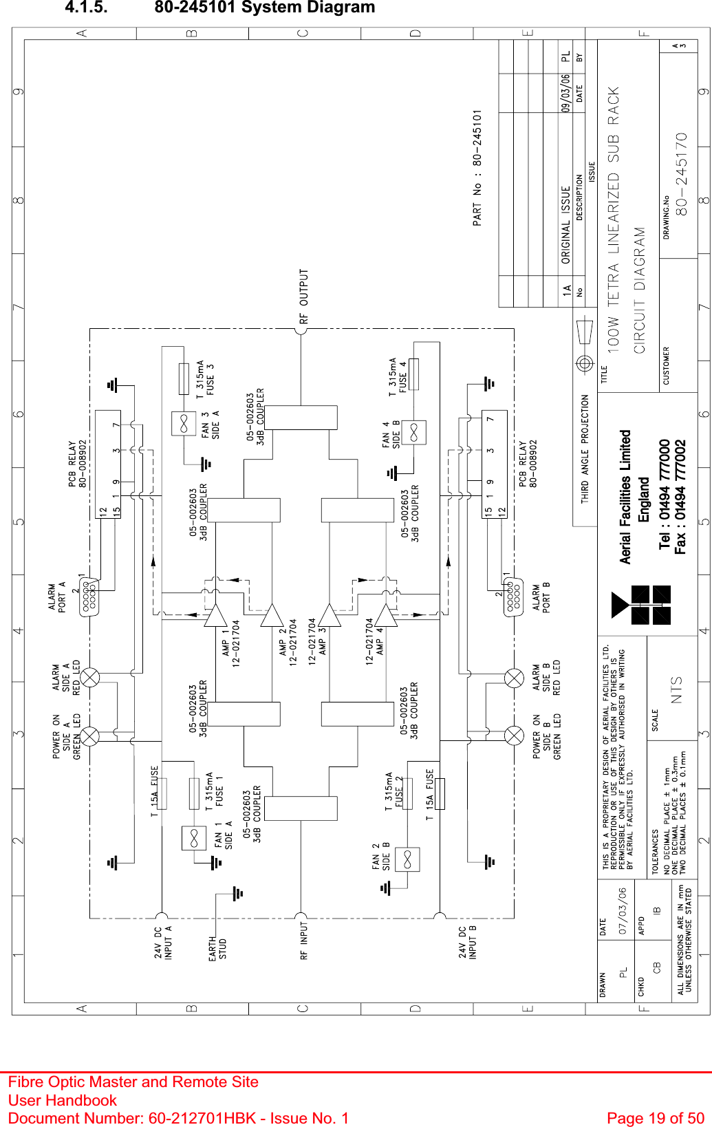 Fibre Optic Master and Remote Site User Handbook Document Number: 60-212701HBK - Issue No. 1  Page 19 of 504.1.5.  80-245101 System Diagram 