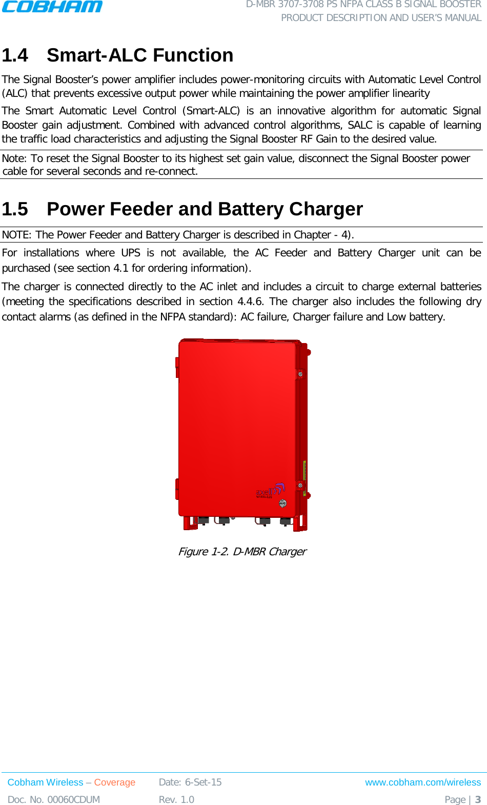 Axell Wireless DMBR37073708PS Class B Booster User Manual