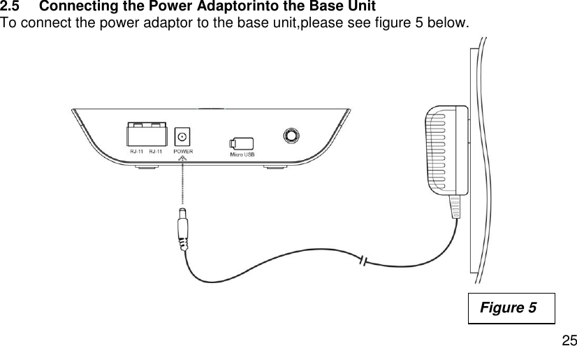  25 2.5  Connecting the Power Adaptorinto the Base Unit To connect the power adaptor to the base unit,please see figure 5 below.                Figure 5 