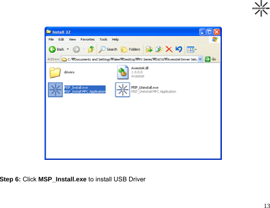                                                                                       13                 Step 6: Click MSP_Install.exe to install USB Driver   