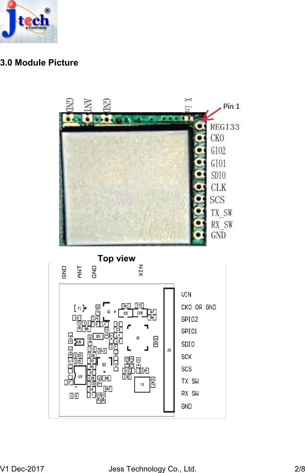 V1 Dec-2017 Jess Technology Co., Ltd. 2/83.0 Module PictureTop view