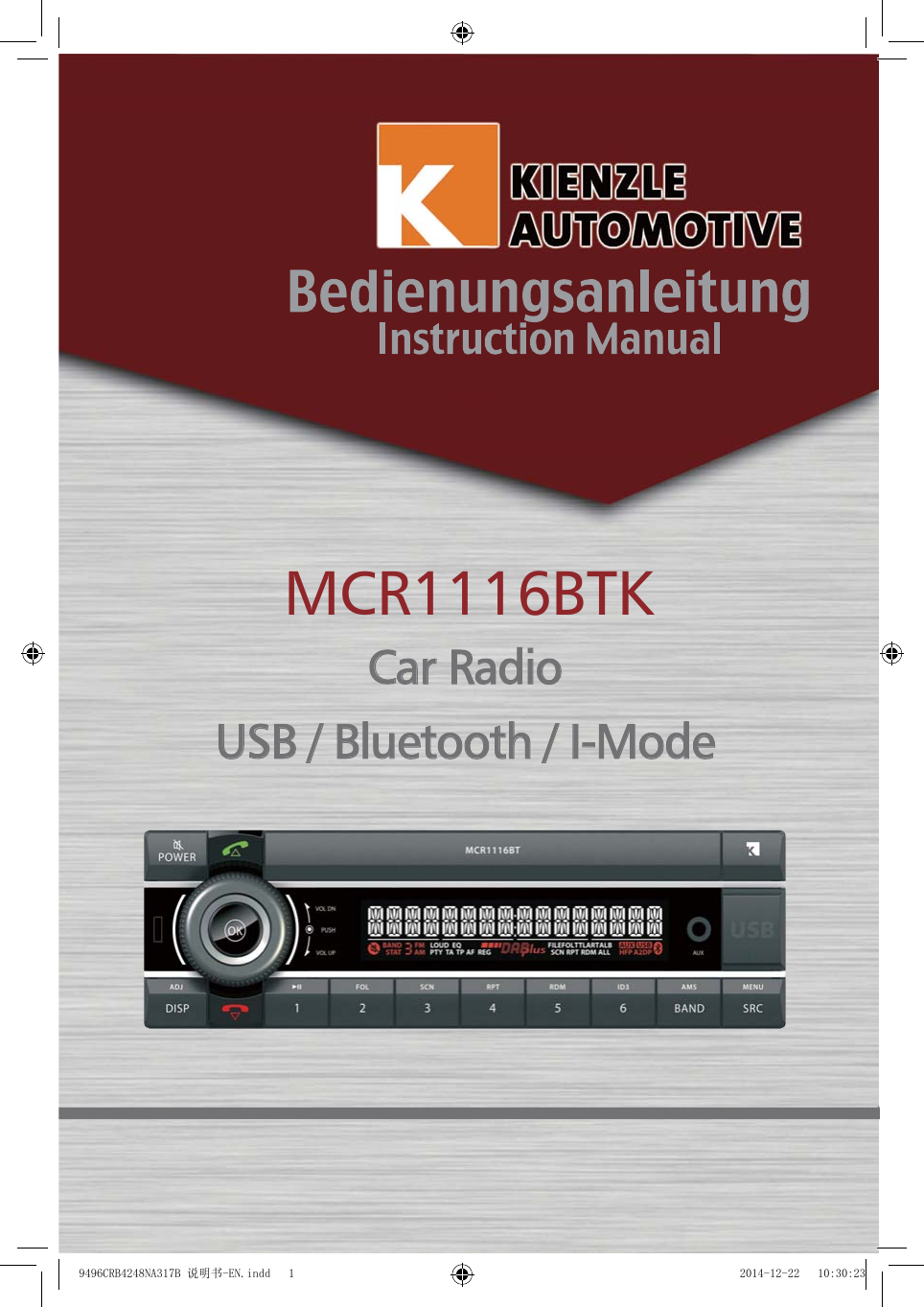 MCR1116BTKUSB / Bluetooth / I-ModeCar Radio&amp;5%1$%䇈ᯢк(1LQGG 