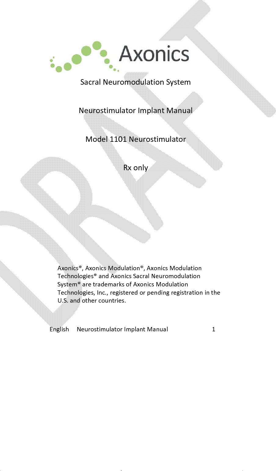 Axonics Modulation Technologies X 1101 User Manual manual IPGx