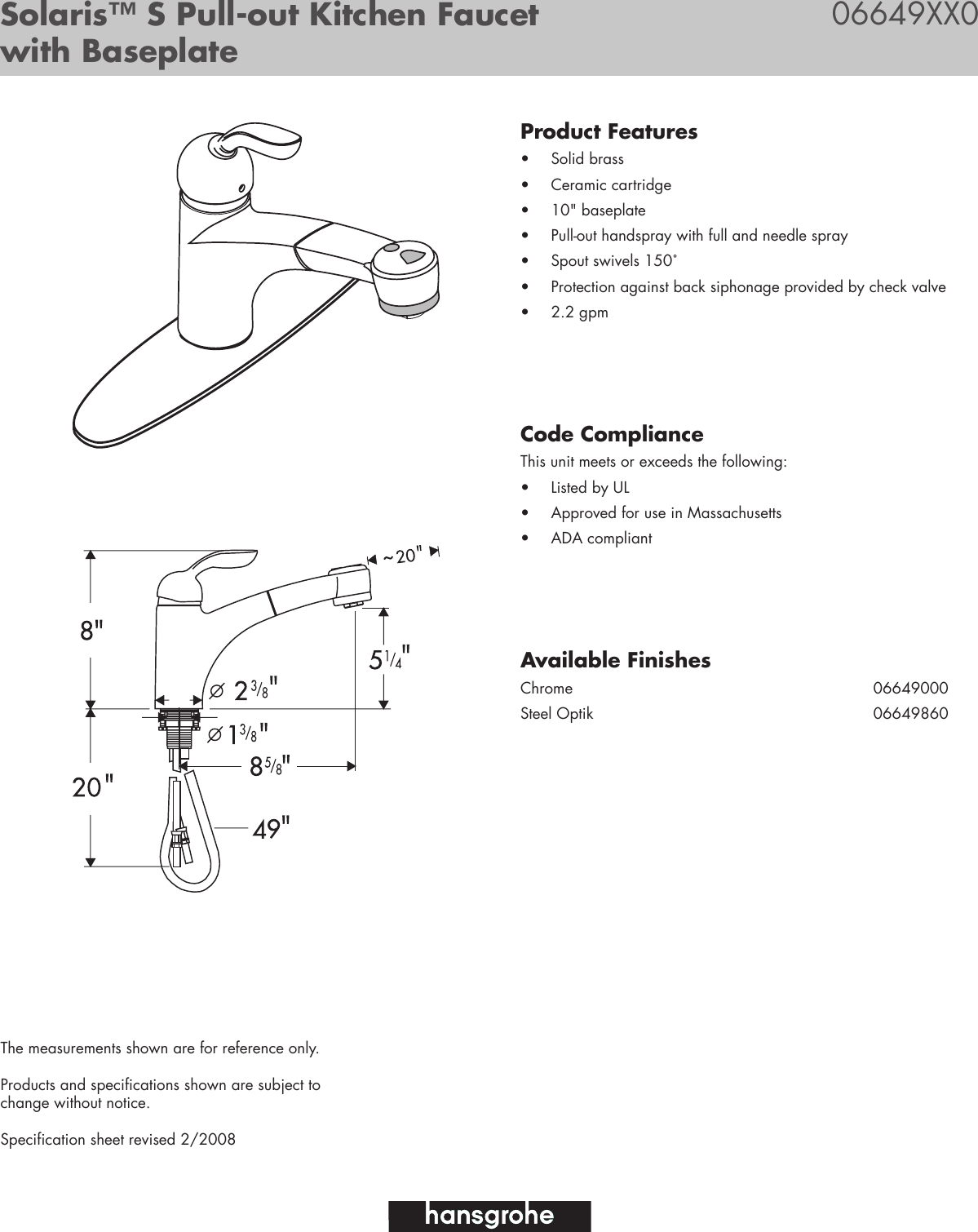 Page 1 of 1 - Axor Axor-Solaris-06649Xx0-Users-Manual-  Axor-solaris-06649xx0-users-manual