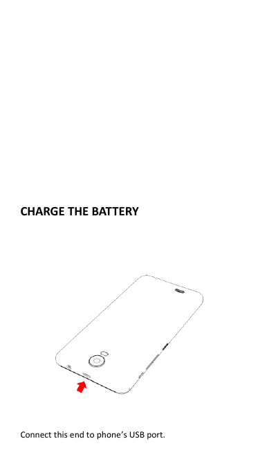          CHARGE THE BATTERY               Connect this end to phone’s USB port.  