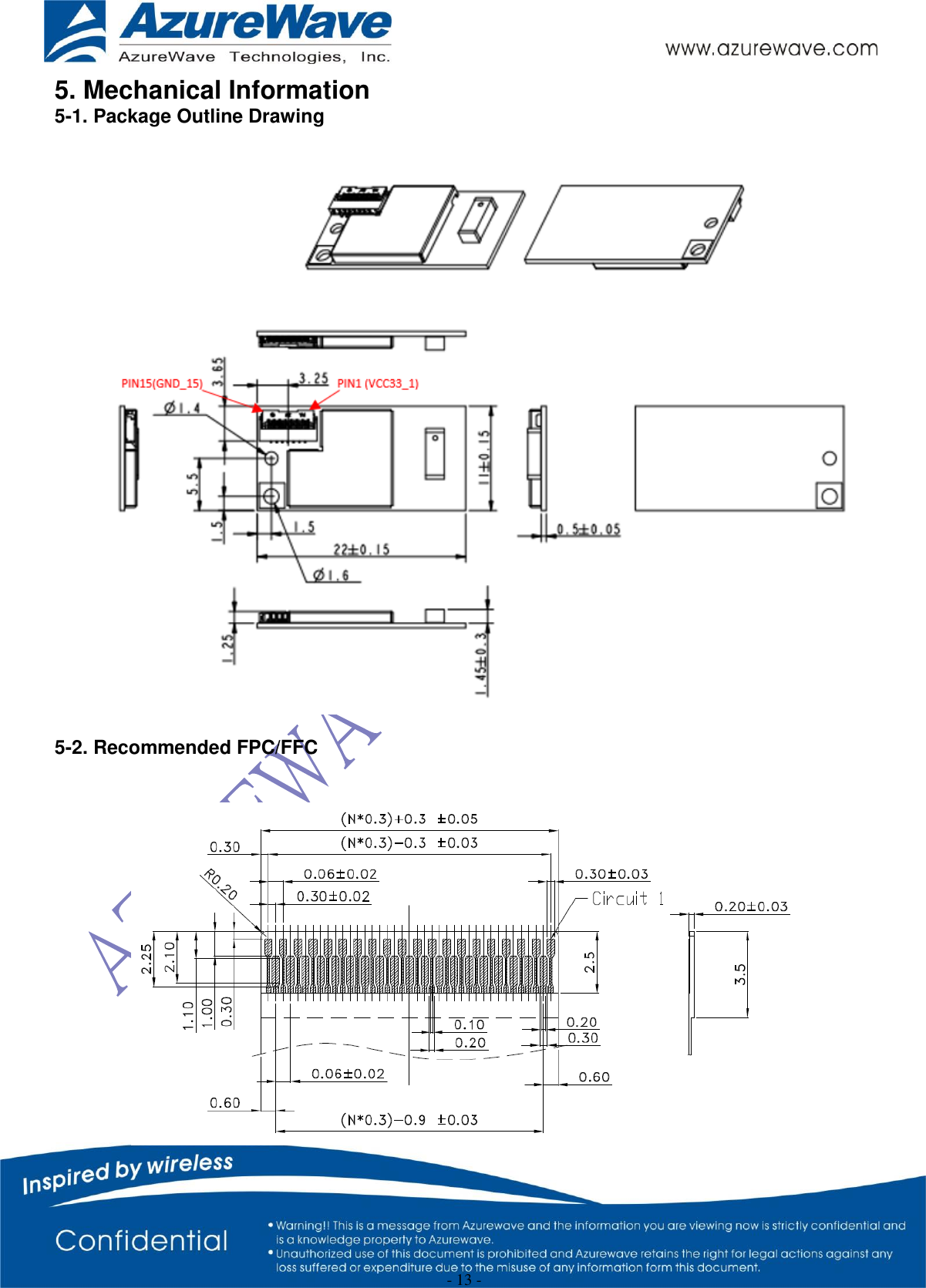  - 13 - 5. Mechanical Information 5-1. Package Outline Drawing    5-2. Recommended FPC/FFC   