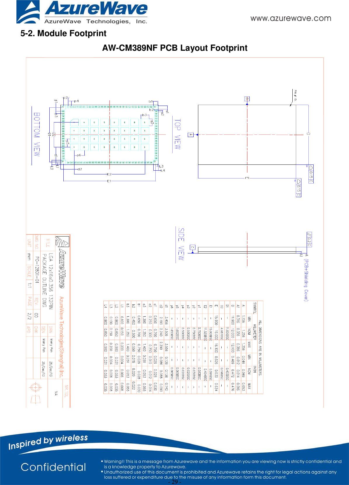 - 29 - 5-2. Module Footprint AW-CM389NF PCB Layout Footprint 