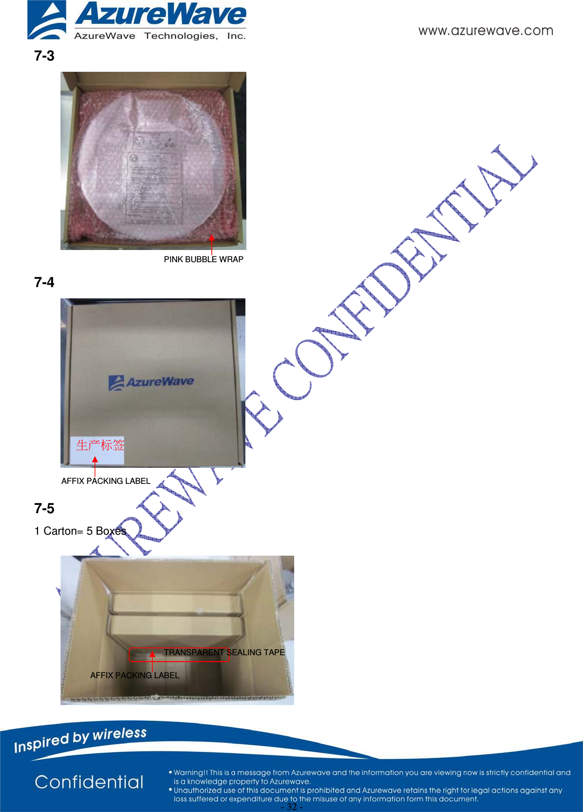 - 32 - 7-3  7-4  7-5 1 Carton= 5 Boxes PINK BUBBLE WRAPAFFIXPACKING LABELTRANSPARENT SEALING TAPEAFFIX PACKING LABEL䓇ṏ㞯䬦