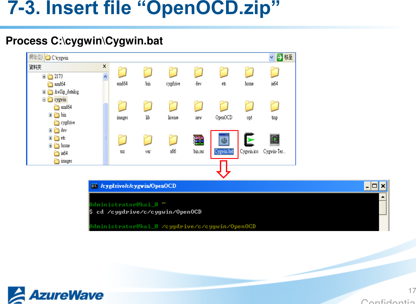 Confidential Process C:\cygwin\Cygwin.bat  7-3. Insert file “OpenOCD.zip” 17 