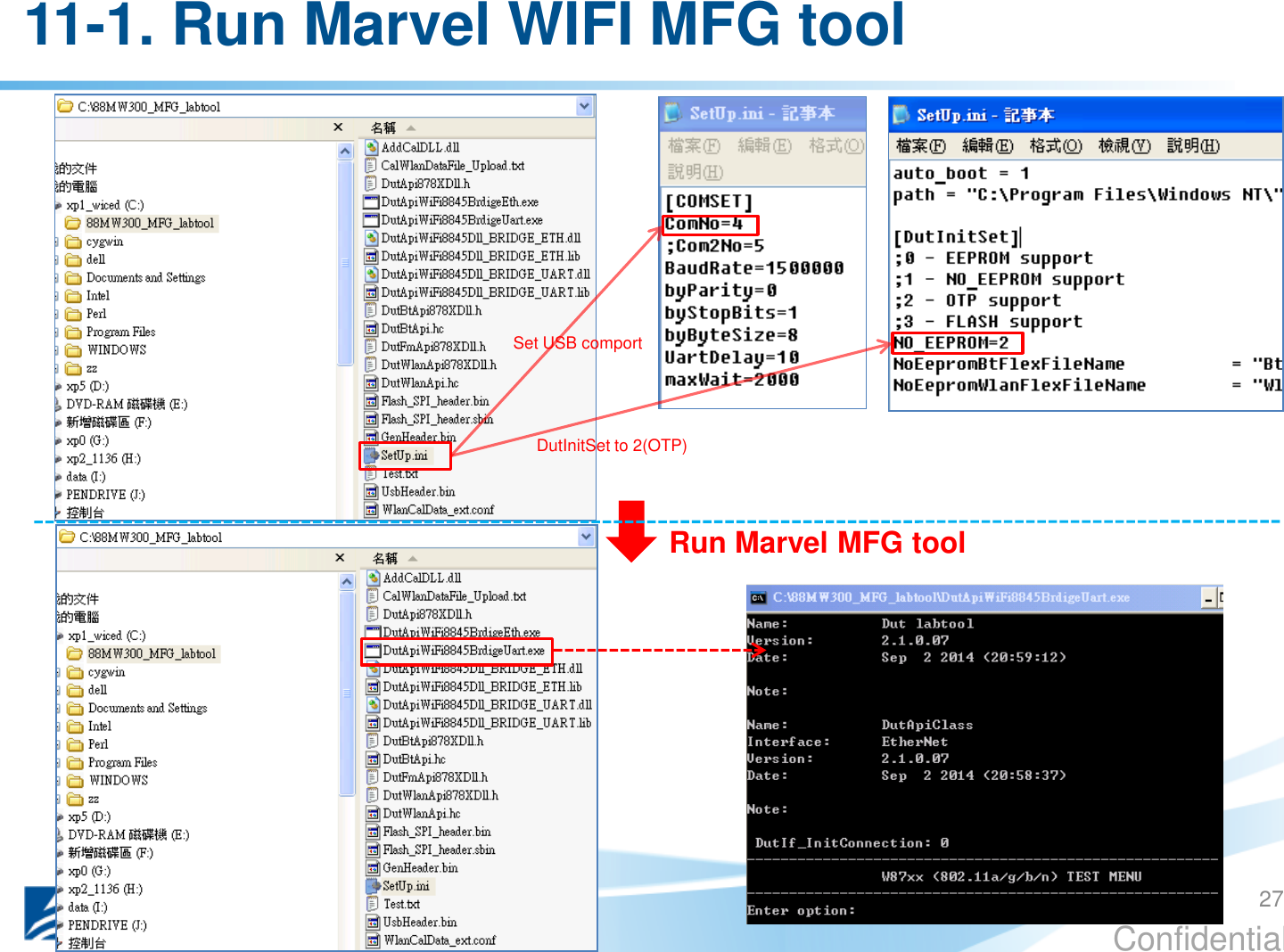 Confidential Set USB comport Run Marvel MFG tool  11-1. Run Marvel WIFI MFG tool   DutInitSet to 2(OTP) 27 