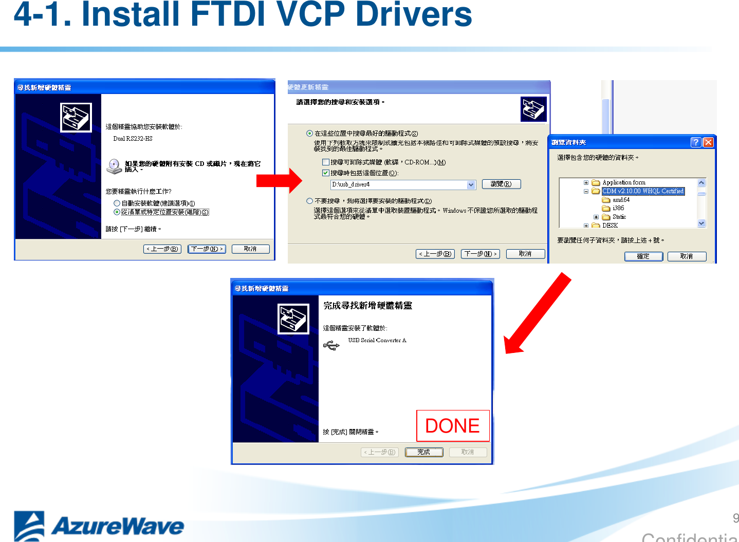 Confidential 4-1. Install FTDI VCP Drivers  DONE 9 