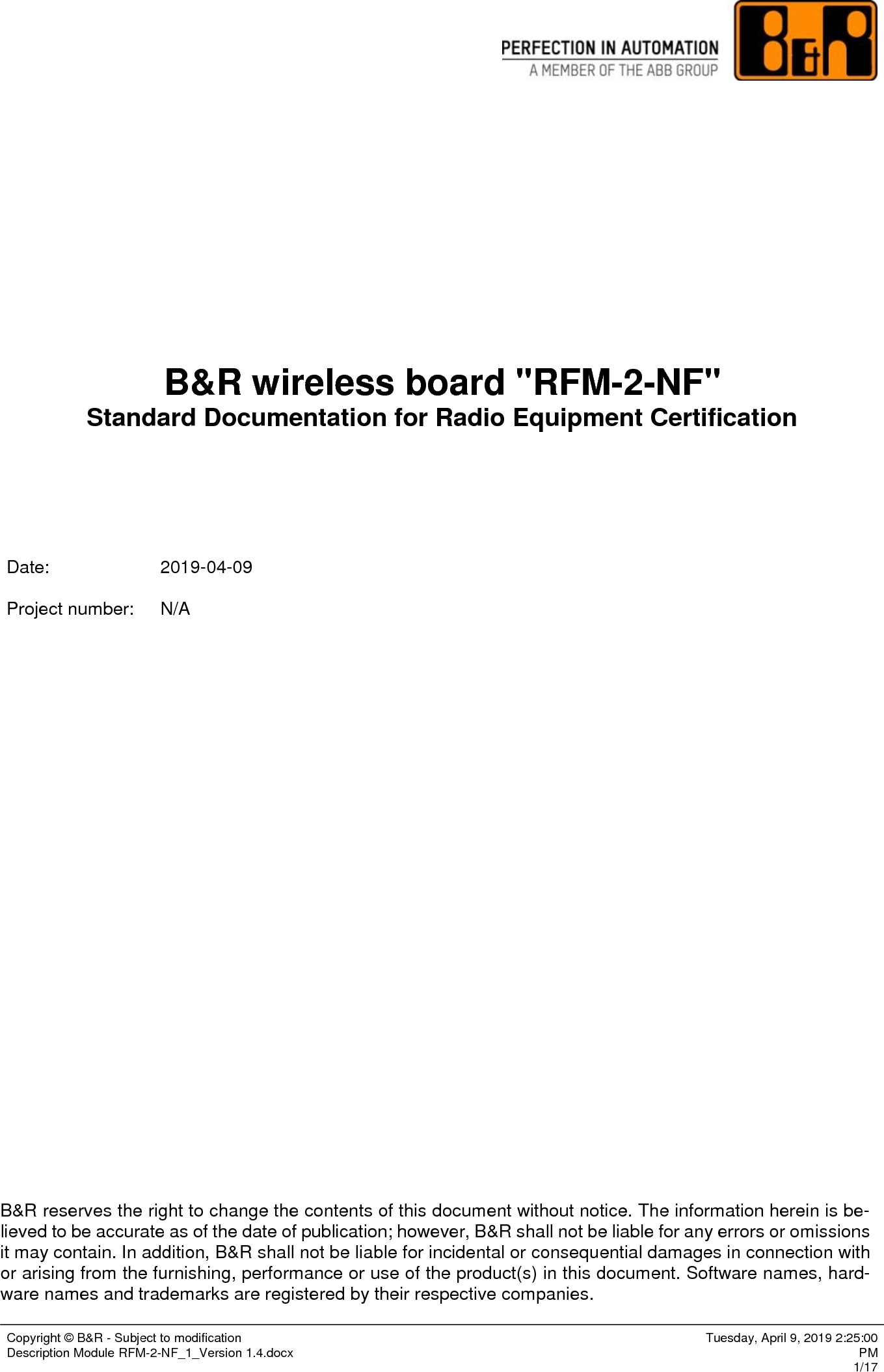 B And R Automation RFM-2-NF B& Wireless Board User Manual B R Wireless ...