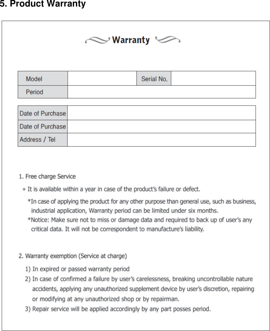  5. Product Warranty   