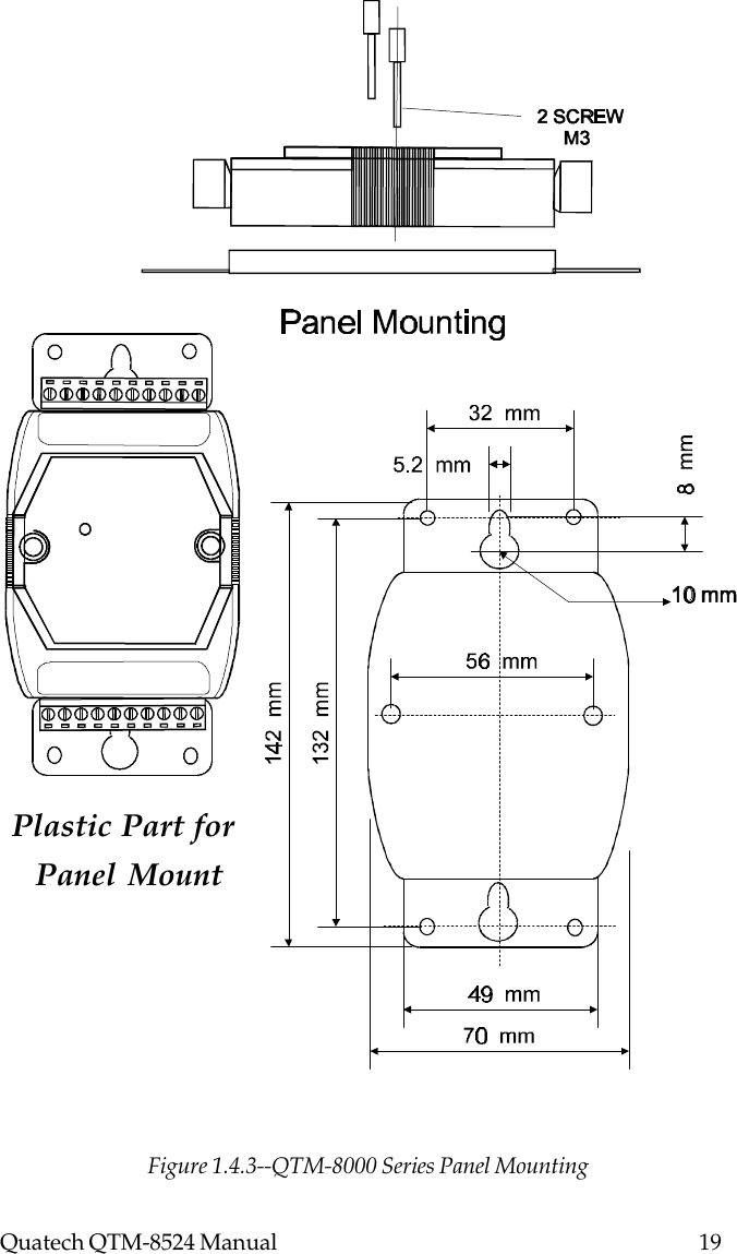 Quatech QTM-8524 Manual          19Plastic Part for Panel MountFigure 1.4.3--QTM-8000 Series Panel Mounting