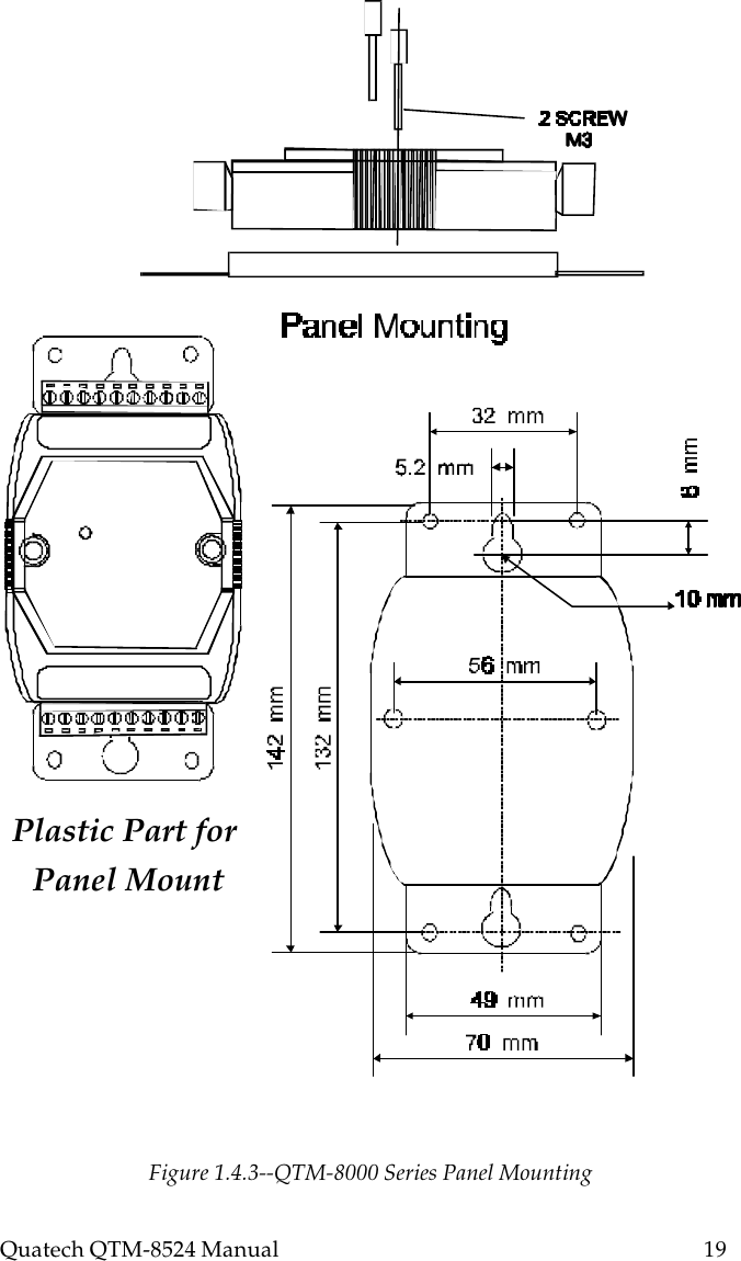 Quatech QTM-8524 Manual          19Plastic Part for Panel MountFigure 1.4.3--QTM-8000 Series Panel Mounting