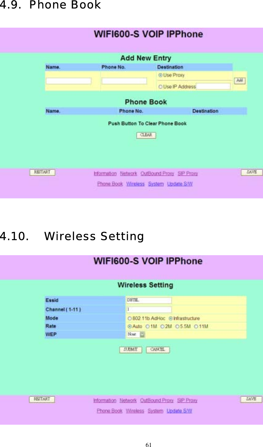  614.9. Phone Book     4.10. Wireless Setting     