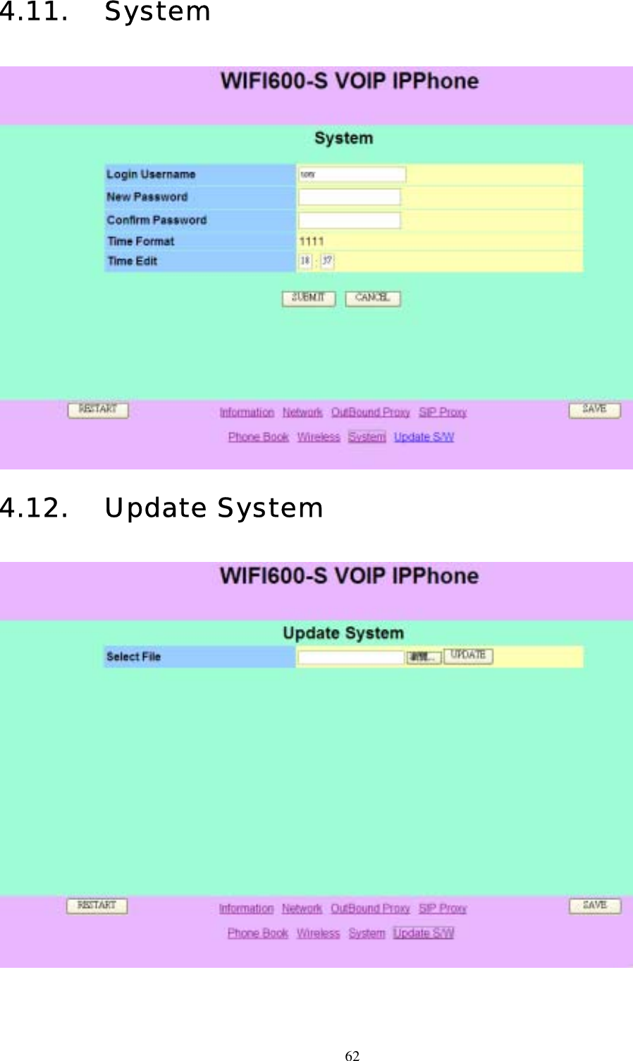  624.11. System   4.12. Update System     