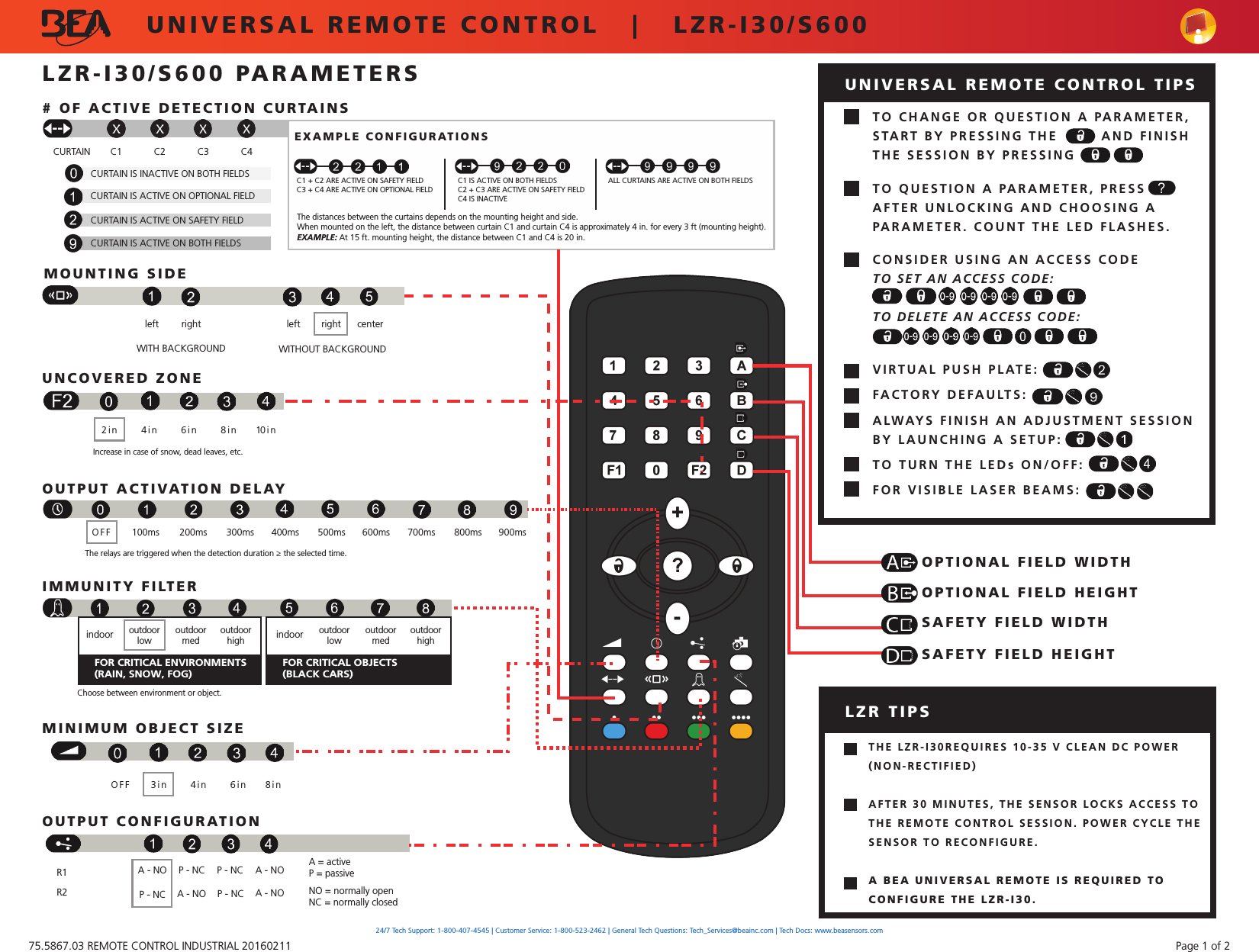 BEA 75.5867.03 REMOTE CONTROL INDUSTRIAL 20160211 Cheat Sheet Universal