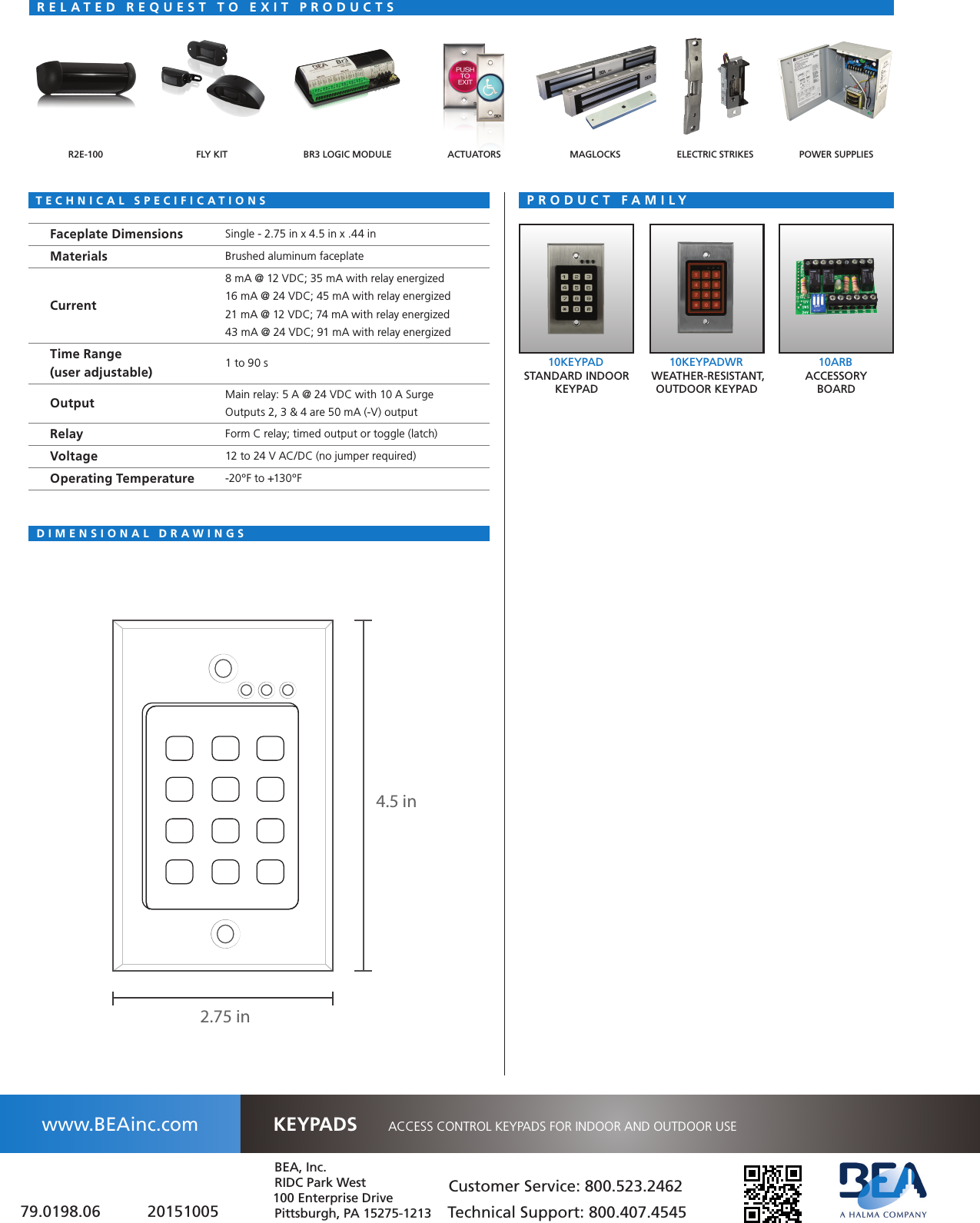 Page 2 of 2 - BEA 79.0198.06 KEYPADS 20151005 Cut Sheet - Keypad