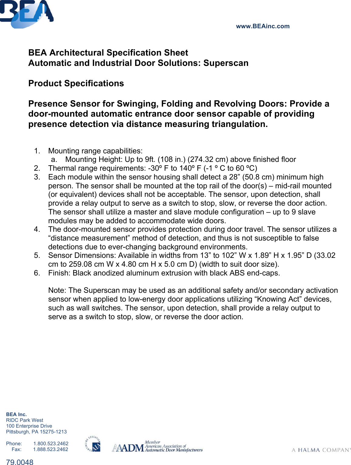 BEA SuperScan Architectural Spec_BEAx Spec Super Scan