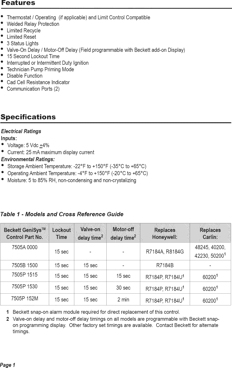 Page 2 of 12 - BECKETT  Burner, Furnace Manual L0805069