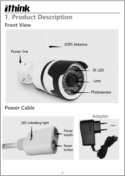 1. Product DescriptionFront ViewPower CableAdapter-2-