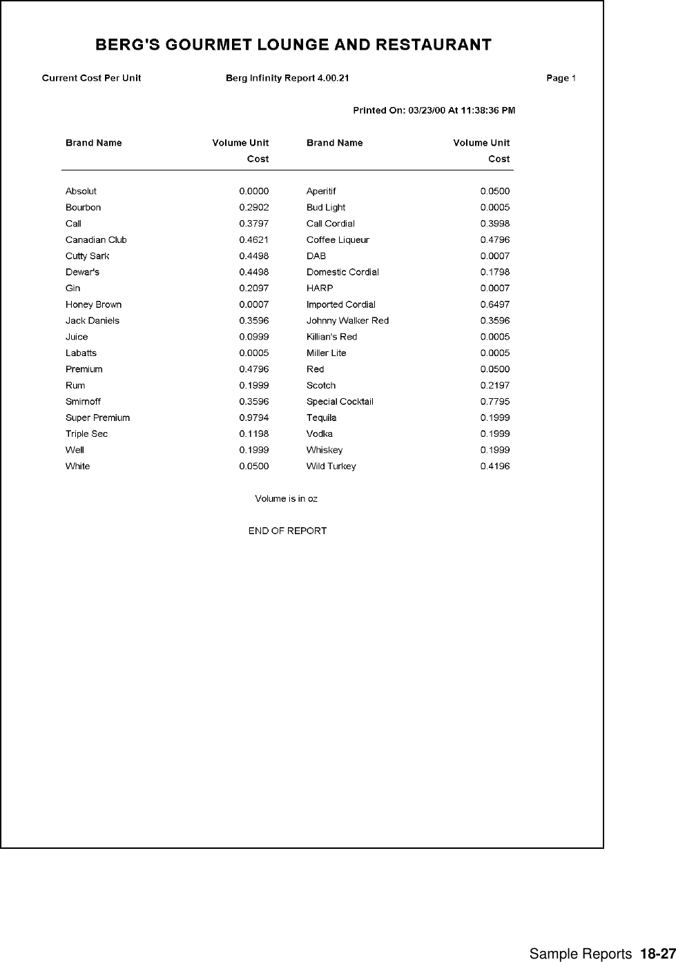  Sample Reports  18-27