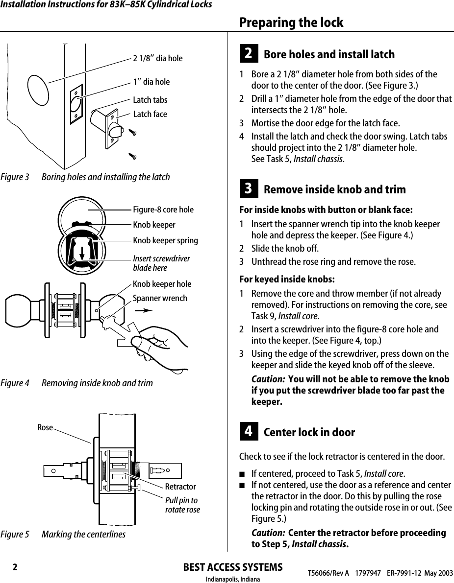 Page 2 of 4 - BEST Installation Instructions For 83K–85K Cylindrical Locks 8K T56066a