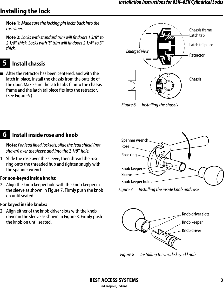 Page 3 of 4 - BEST Installation Instructions For 83K–85K Cylindrical Locks 8K T56066a