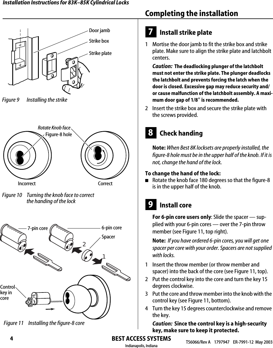 Page 4 of 4 - BEST Installation Instructions For 83K–85K Cylindrical Locks 8K T56066a