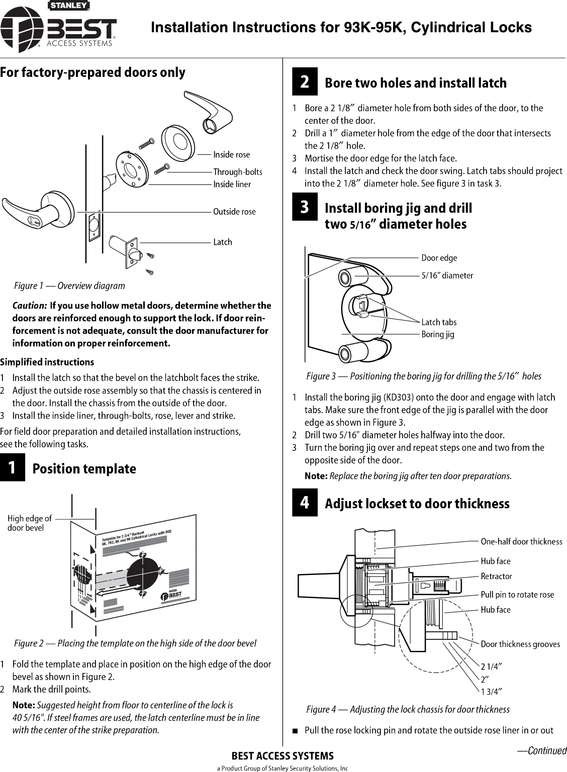 Page 1 of 2 - BEST Installation Instructions For 93K–95K Cylindrical Locks 9K T56075D