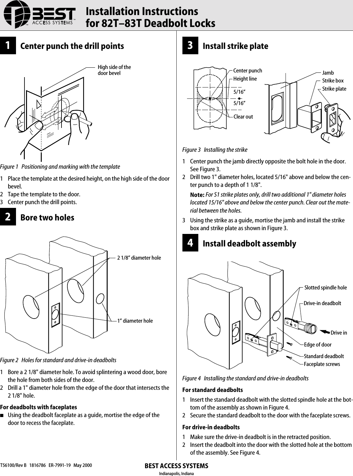Page 1 of 2 - BEST Installation Instructions For 82T-83T Deadbolt Locks The 82T - 83T T56100b