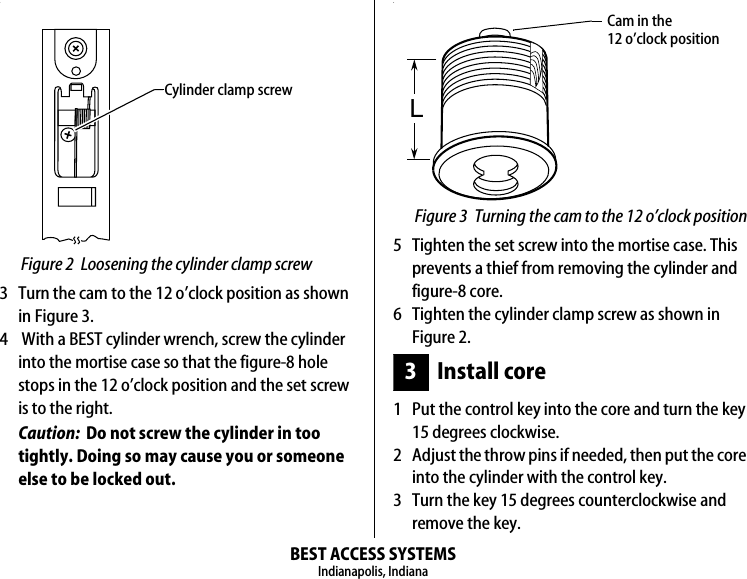 BEST Installation Instructions For 1E Mortise Cylinders T61781 T61782