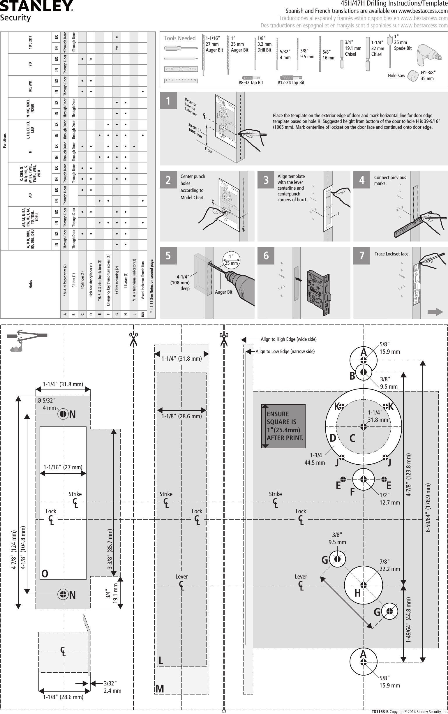 Page 1 of 2 - BEST  Drilling/Installation Instructions For 45H And 47H Mortise Locks T81163 45H-47H Drilling