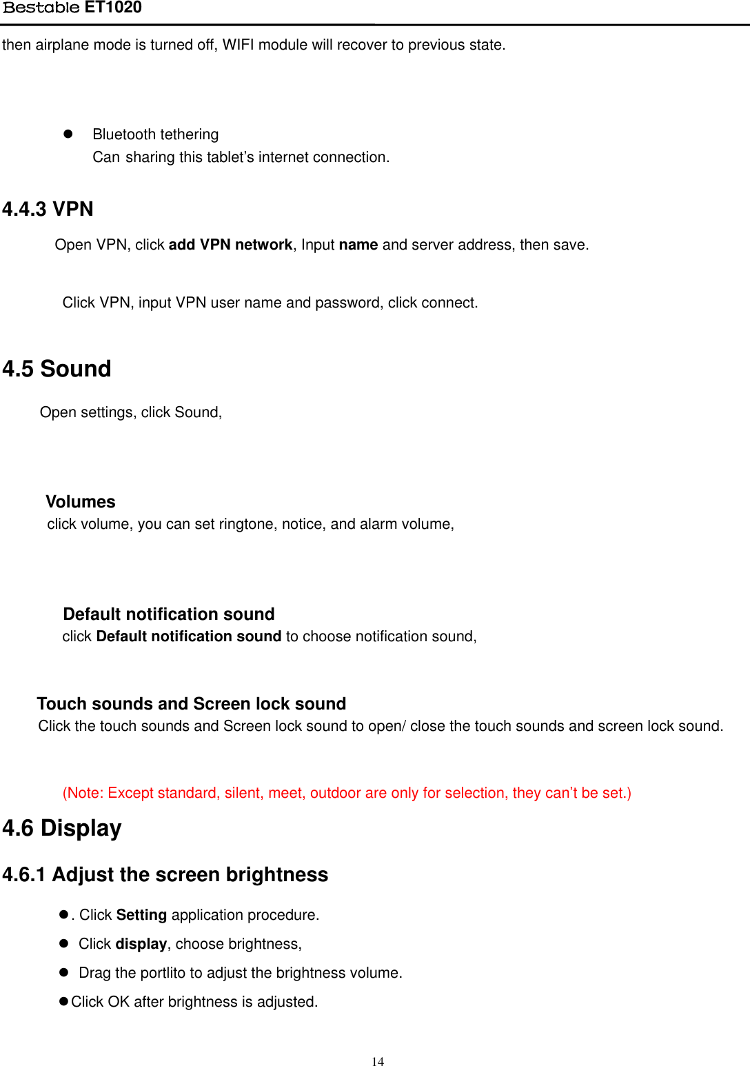 Page 14 of BESTOM TECHNOLOGY ET1020 Bestable User Manual Tablet IF Module