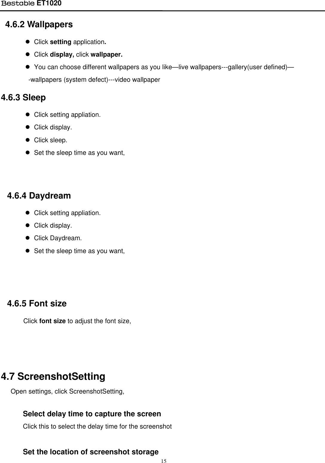 Page 15 of BESTOM TECHNOLOGY ET1020 Bestable User Manual Tablet IF Module