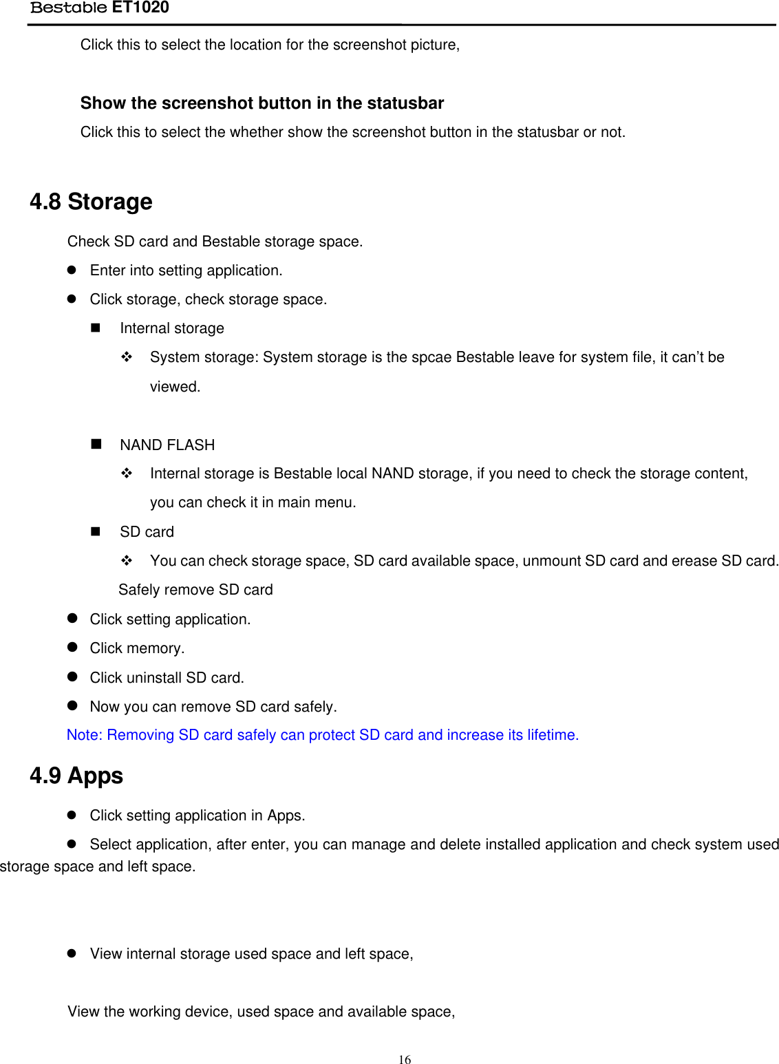 Page 16 of BESTOM TECHNOLOGY ET1020 Bestable User Manual Tablet IF Module