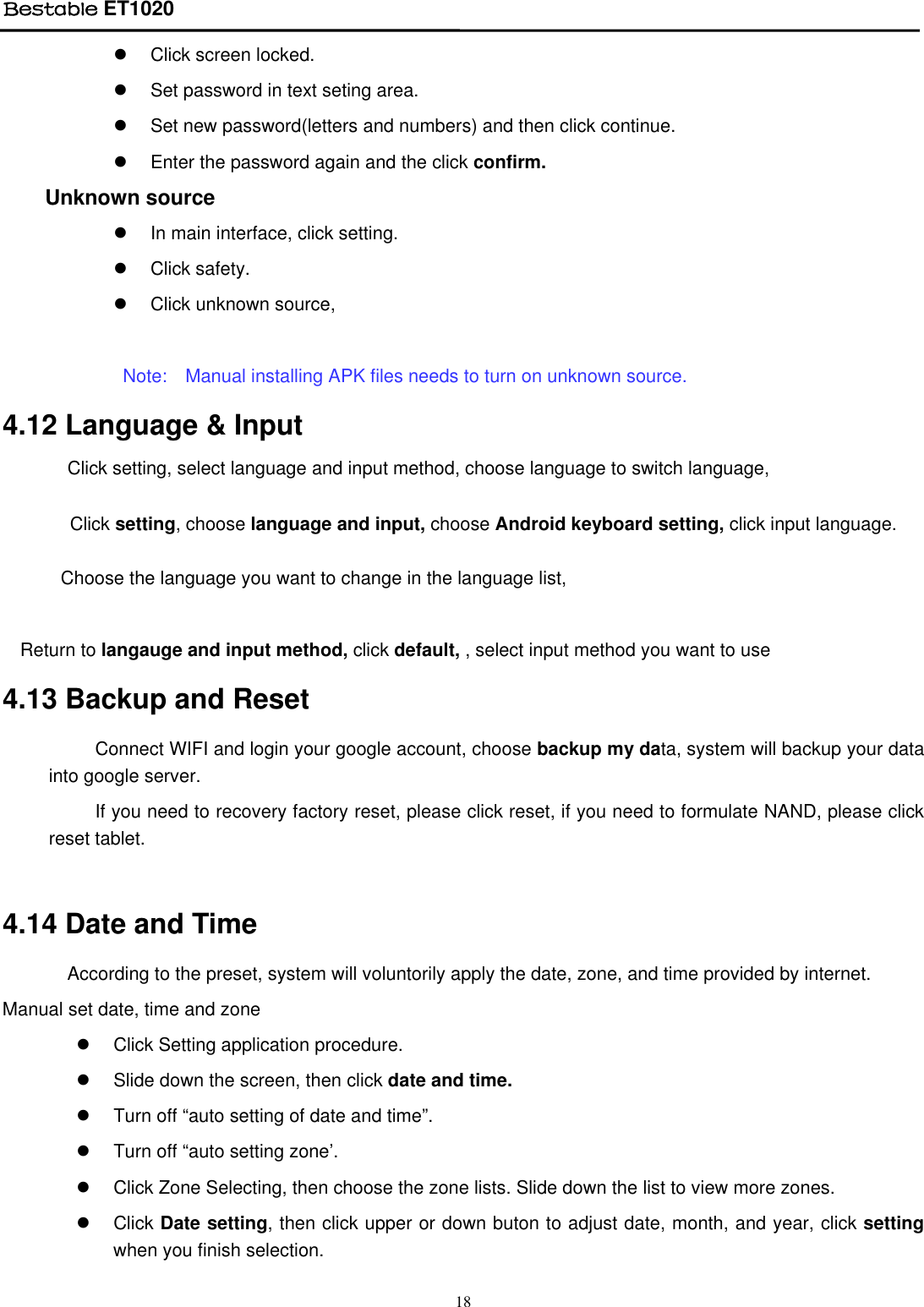 Page 18 of BESTOM TECHNOLOGY ET1020 Bestable User Manual Tablet IF Module