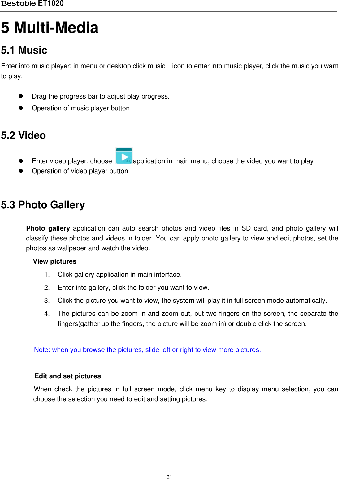 Page 21 of BESTOM TECHNOLOGY ET1020 Bestable User Manual Tablet IF Module