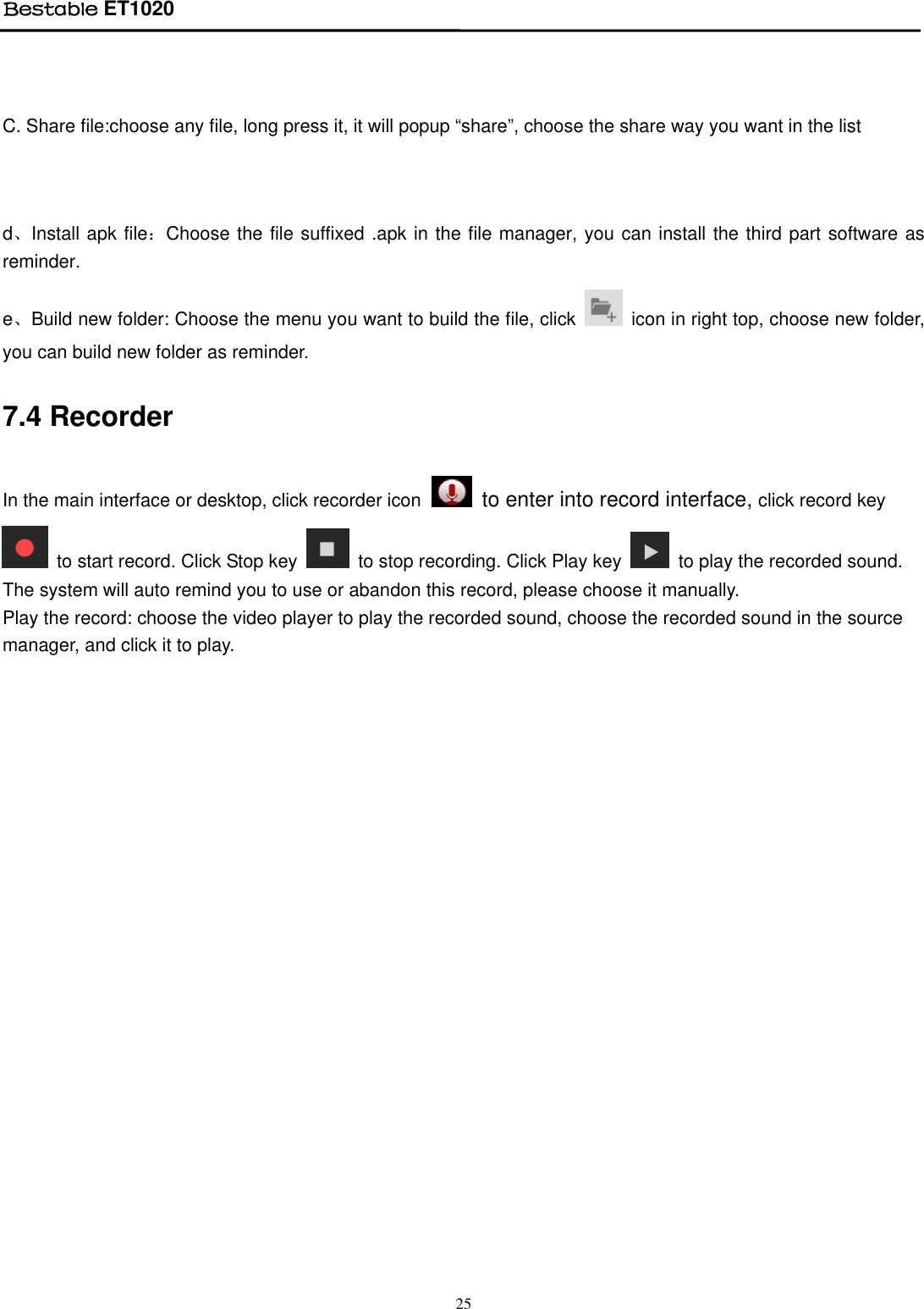 Page 25 of BESTOM TECHNOLOGY ET1020 Bestable User Manual Tablet IF Module