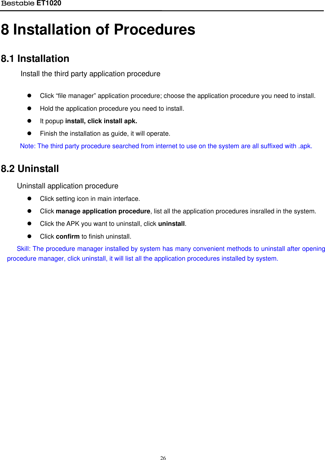 Page 26 of BESTOM TECHNOLOGY ET1020 Bestable User Manual Tablet IF Module
