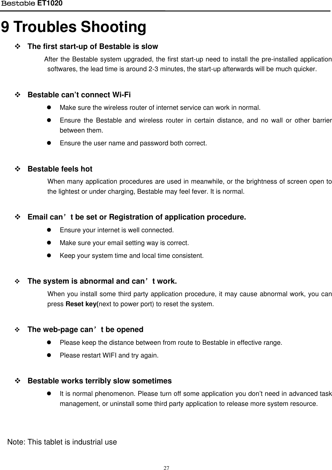 Page 27 of BESTOM TECHNOLOGY ET1020 Bestable User Manual Tablet IF Module